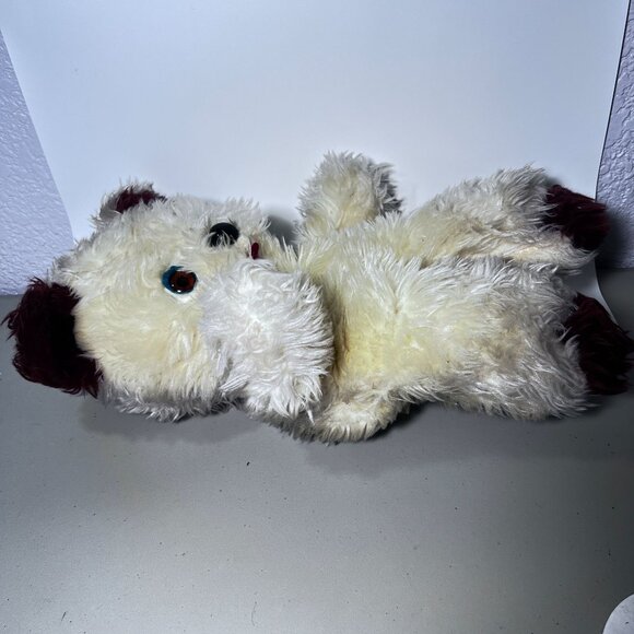 Vintage White & Brown 16" Shaggy Teddy Bear Plush Blue Eyes Needs Repair - Picture 4 of 8